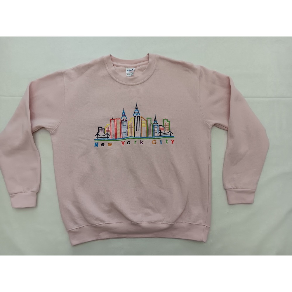 WALI USA Women's Sweatshirt Pink New York City Skyline Embroidered‎ Crewneck M